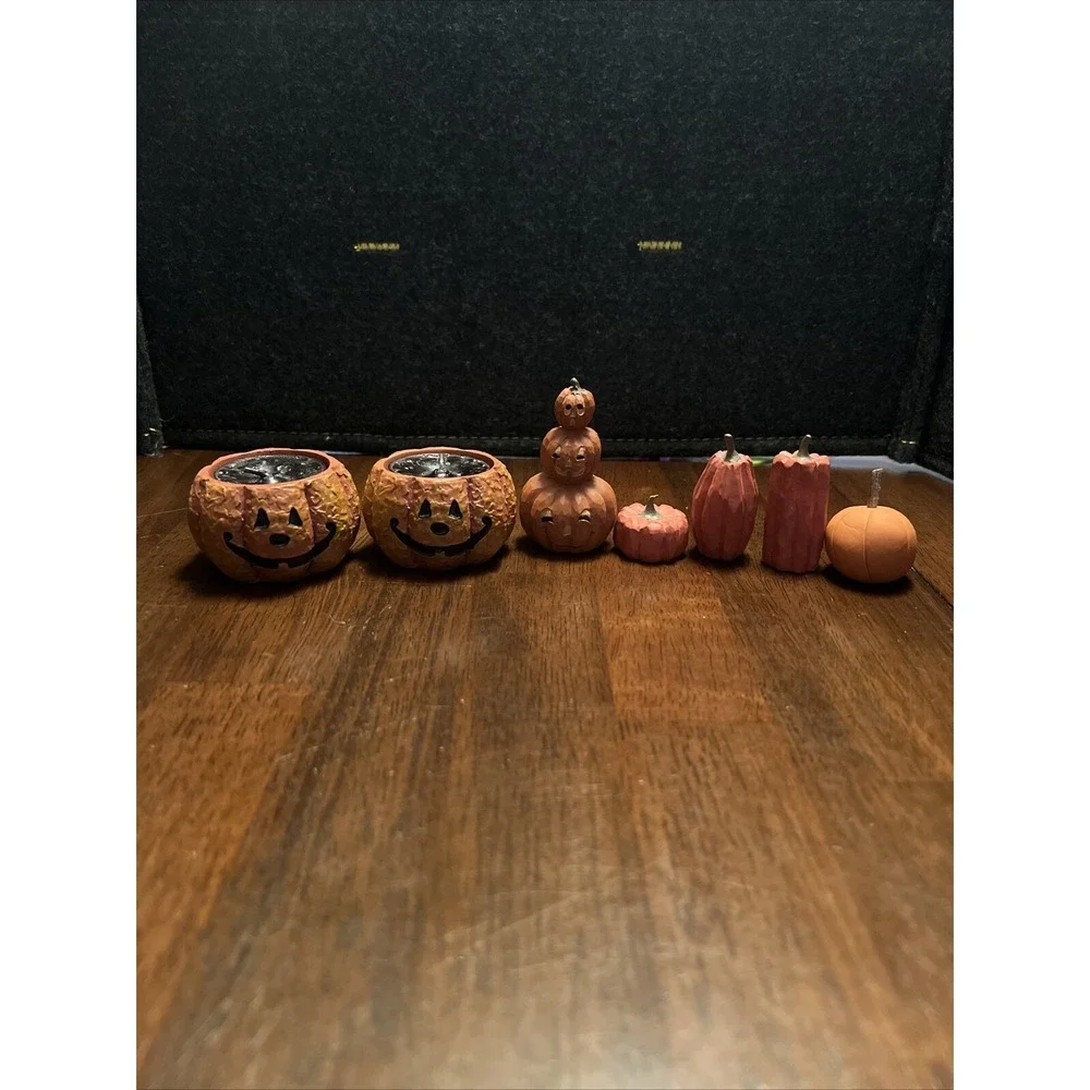 Lot Of 7 Pumpkin Miniature Decor Halloween Tealight Candles‎ Jack O Lanterns